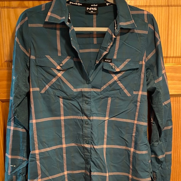 Teal and Pink Plaid Button-Up Shirt - Picture 1 of 5